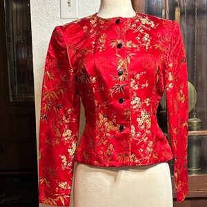 Vintage Maggie London Asian style button up red top/jacket